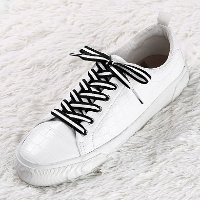 2 Pairs Color Block Colorful Stripe Canvas Flat Shoelace Shoe Laces Strings 27.56"