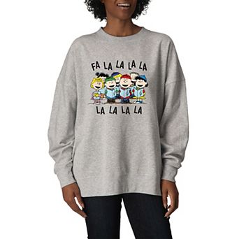 Women's Peanuts Fa La La Oversized Fleece Crew Sweatshirt