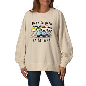 Women's Peanuts Fa La La Oversized Fleece Crew Sweatshirt