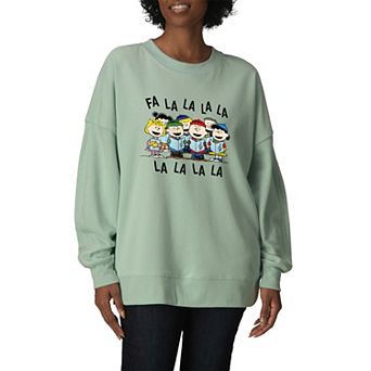 Women's Peanuts Fa La La Oversized Fleece Crew Sweatshirt