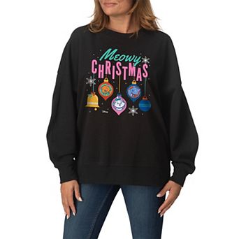 Women's Disney's The Aristocats Meowy Christmas Oversized Fleece Crew Sweatshirt