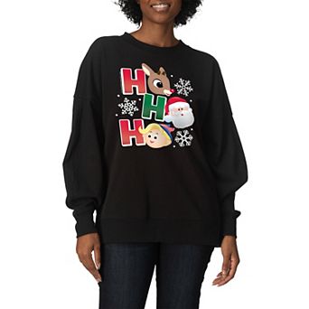 Women's Rudolph The Red Nosed Reindeer Ho Ho Ho Oversized Fleece Crew Sweatshirt