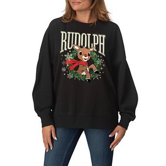 Women's Rudolph The Red Nosed Reindeer Oversized Fleece Crew Sweatshirt