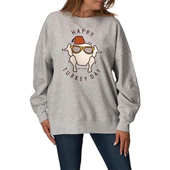 Women's Friends Happy Turkey Day Oversized Fleece Hoodie Sweatshirt