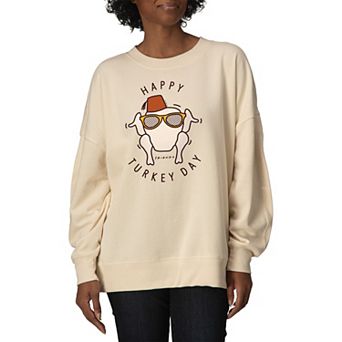 Women's Friends Happy Turkey Day Oversized Fleece Hoodie Sweatshirt