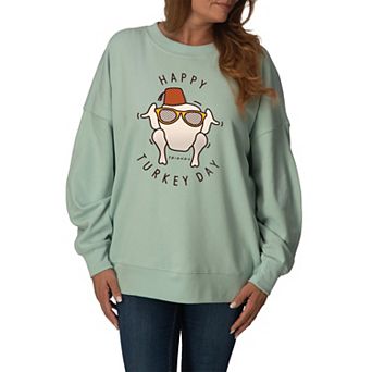Women's Friends Happy Turkey Day Oversized Fleece Hoodie Sweatshirt