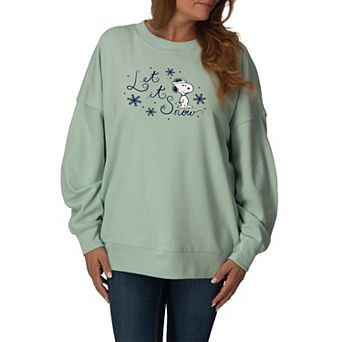 Women's Peanuts Snoopy Let It Snow Oversized Fleece Crew Sweatshirt