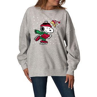 Women's Peanuts Snoopy Holiday Oversized Fleece Crew Sweatshirt