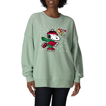 Women's Peanuts Snoopy Holiday Oversized Fleece Crew Sweatshirt