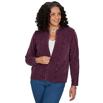 Women's Alfred Dunner Cable Chenille Zip Cardigan Sweater