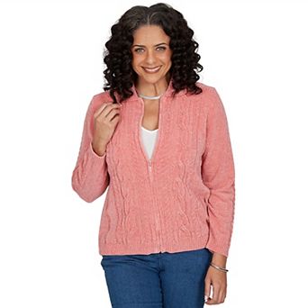 Women's Alfred Dunner Cable Chenille Zip Cardigan Sweater