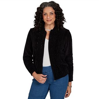 Women's Alfred Dunner Cable Chenille Zip Cardigan Sweater
