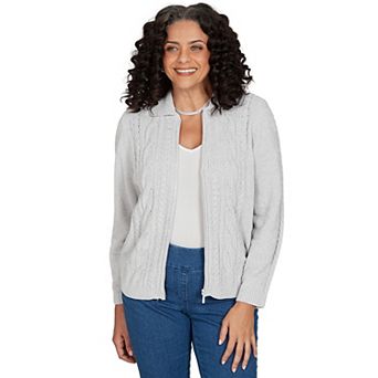 Women's Alfred Dunner Cable Chenille Zip Cardigan Sweater