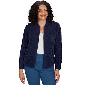 Women's Alfred Dunner Cable Chenille Zip Cardigan Sweater