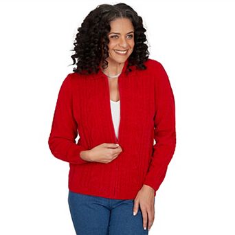Women's Alfred Dunner Cable Chenille Zip Cardigan Sweater