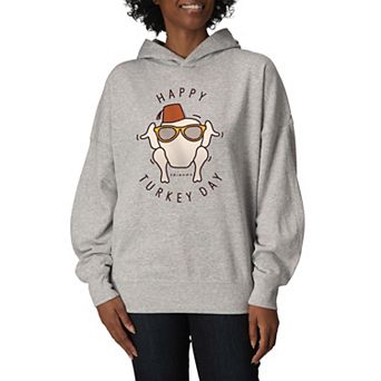 Women's Friends Happy Turkey Day Oversized Fleece Hoodie Sweatshirt