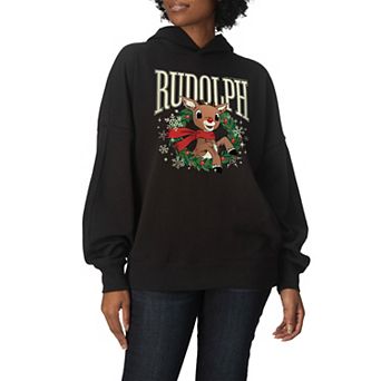 Women's Rudolph The Red Nosed Reindeer Oversized Fleece Hoodie Sweatshirt