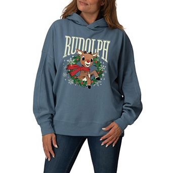 Women's Rudolph The Red Nosed Reindeer Oversized Fleece Hoodie Sweatshirt