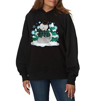 Women's Rudolph The Red Nose Reindeer & Sam The Snowman Oversized Fleece Hoodie Sweatshirt