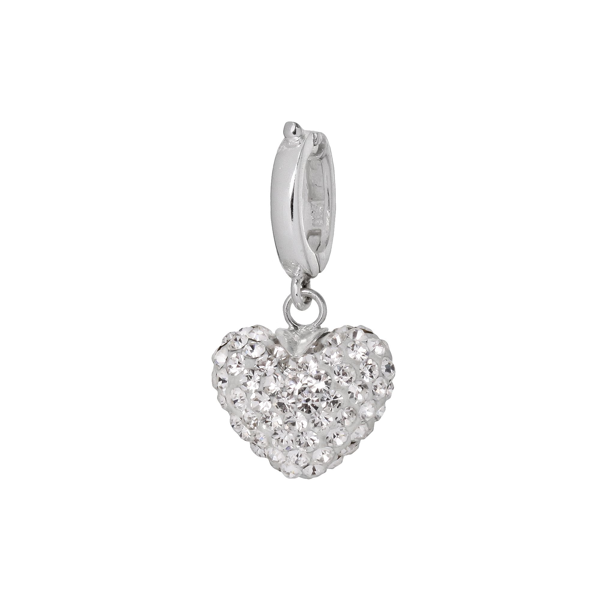 Individuality Beads Sterling Silver Crystal Heart Charm, Womens, White