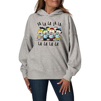 Women's Peanuts Fa La La Oversized Fleece Hoodie Sweatshirt