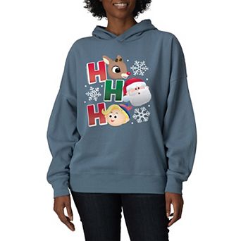 Women's Rudolph The Red Nosed Reindeer Ho Ho Ho Oversized Fleece Hoodie Sweatshirt