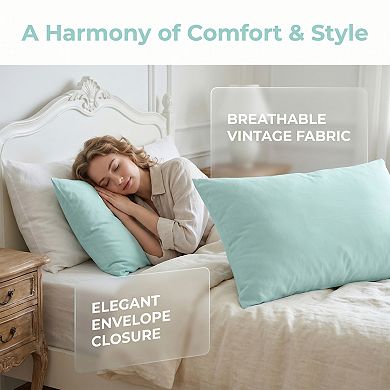 2 Pack Cotton Pillowcase, Smooth Pillowcases Envelope Closure, Durable Bedding Pillowcases