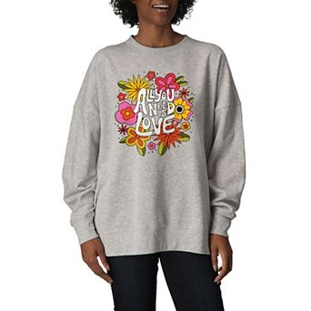 Women's The Beatles All You Need Is Love Oversized Fleece Crew Sweatshirt