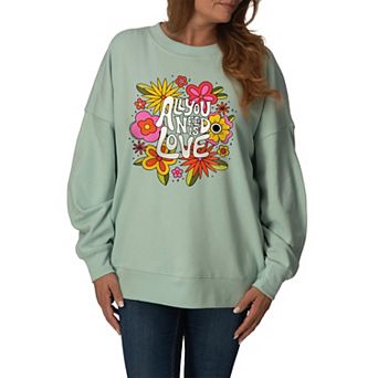 Women's The Beatles All You Need Is Love Oversized Fleece Crew Sweatshirt