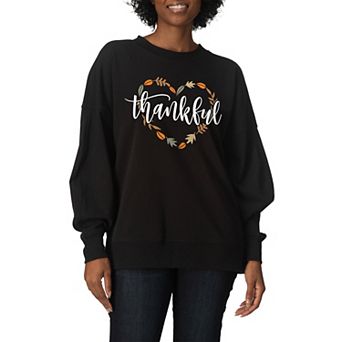 Women's Thankful Leaf Heart Oversized Fleece Crew Sweatshirt