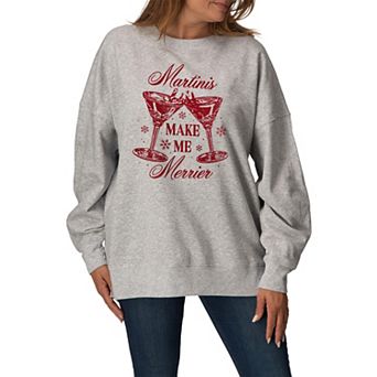 Women's Martinis Make Me Merrier Oversized Fleece Crew Sweatshirt