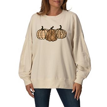 Women's Brown Plaid Pumpkins Oversized Fleece Crew Sweatshirt