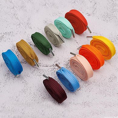 1 Pair Solid Color Flat Shoelaces Thick with Metal Tips for Sneakers 47.24"