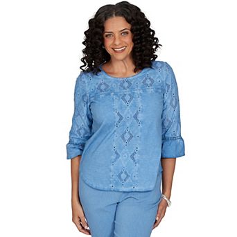 Petite Alfred Dunner Provence Center Diamond Tonal Applique Top