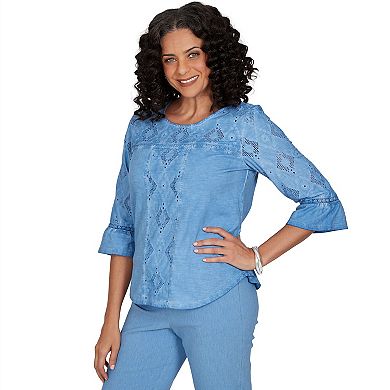 Petite Alfred Dunner Provence Center Diamond Tonal Appliqué Top