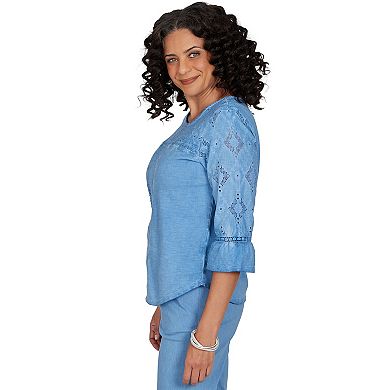 Petite Alfred Dunner Provence Center Diamond Tonal Appliqué Top