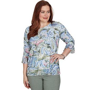 Petite Alfred Dunner Provence Paisley Woven Trim Knit Top