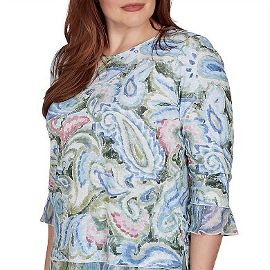 Petite Alfred Dunner Provence Paisley Woven Trim Knit Top
