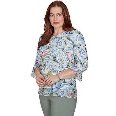 Petite Alfred Dunner Provence Paisley Woven Trim Knit Top