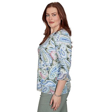 Petite Alfred Dunner Provence Paisley Woven Trim Knit Top