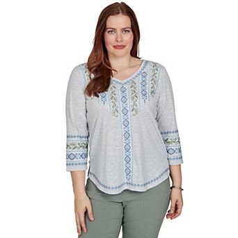 Petite Alfred Dunner Provence Center Diamond Embroidered Top