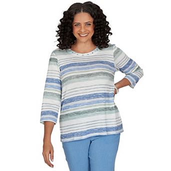 Petite Alfred Dunner Provence Textured Biadere Stripe Knit Top