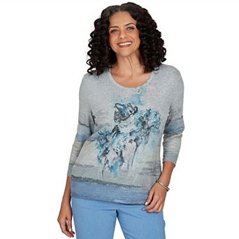 Petite Alfred Dunner Provence Chenille Painted Floral Lace Top