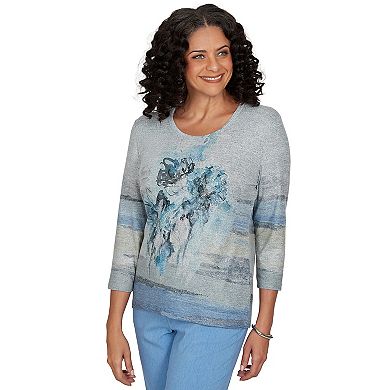 Petite Alfred Dunner Provence Chenille Painted Floral Lace Top