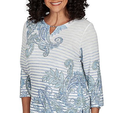 Petite Alfred Dunner Provence Paisley Stripe Split Neck Top
