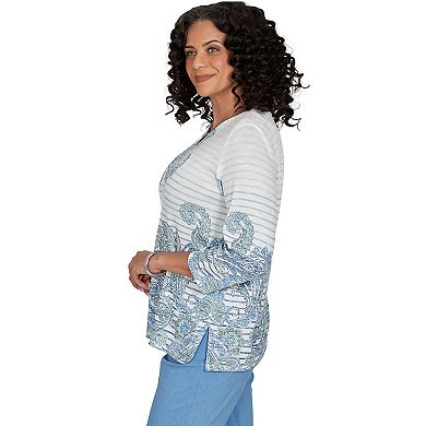 Petite Alfred Dunner Provence Paisley Stripe Split Neck Top