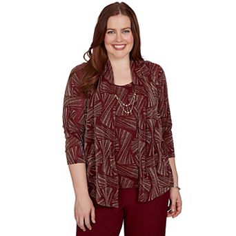 Petite Alfred Dunner Shimmer Abstract Two in One Top with Necklace