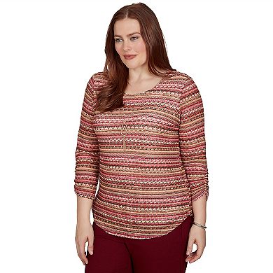 Petite Alfred Dunner Union Square Spacedye Stripe Top with Necklace