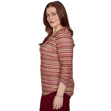Petite Alfred Dunner Union Square Spacedye Stripe Top with Necklace
