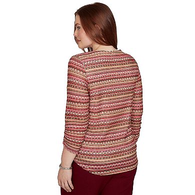 Petite Alfred Dunner Union Square Spacedye Stripe Top with Necklace